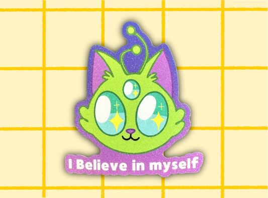 Believe In Myself Alien Cat Sticker | 3in Vinyl Sticker