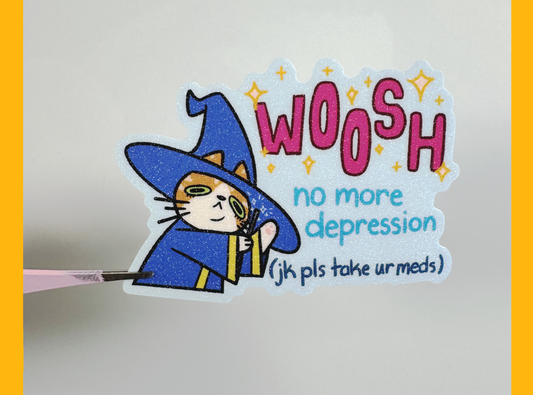 Depression Cat Wizard Sticker | 3in Vinyl Sticker