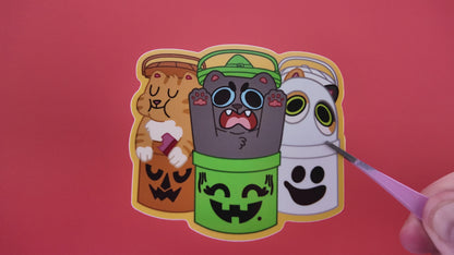 Spooky Bucket Cats Sticker