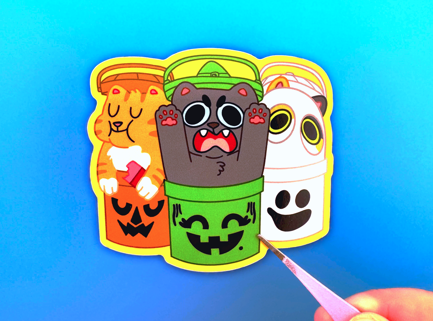 Spooky Bucket Cats Sticker