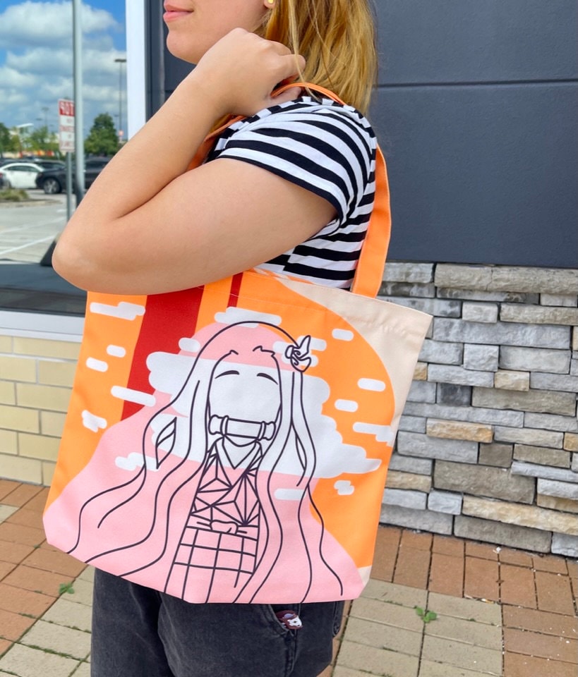 Double sided Anime Sibling Zippable Tote Bag